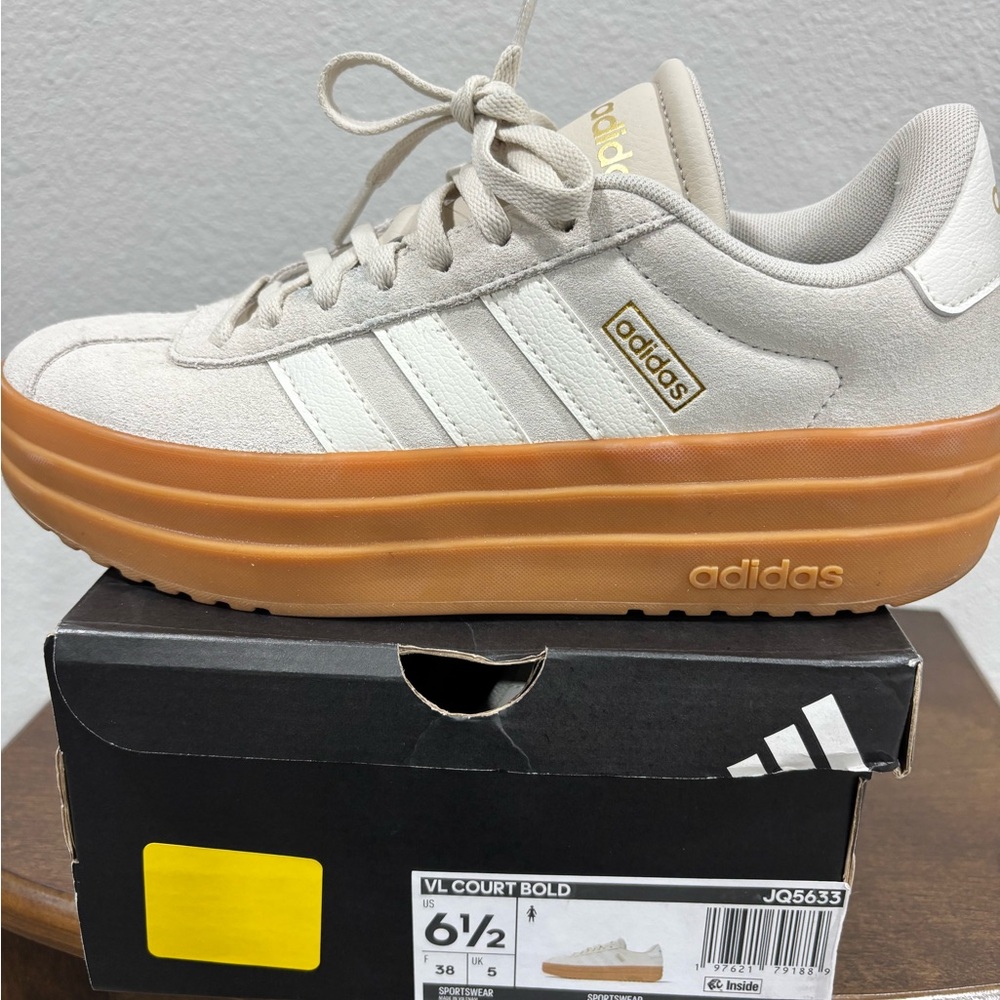 Adidas Women's VL Court Bold Sneakers - Cream and Brown